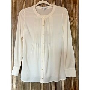 St. John Sport Sheer Silk Shirt Button Up Size 2 Pintuck Career Church Feminine